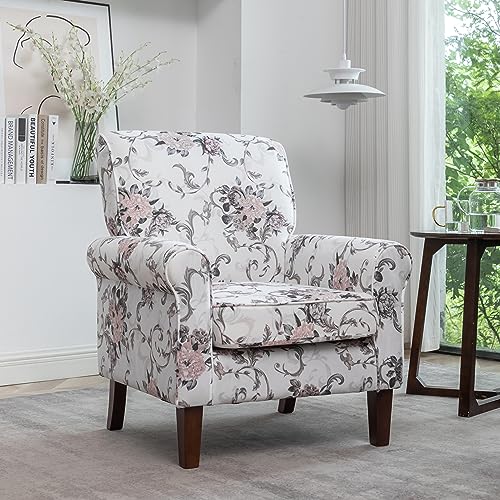 Container Furniture Direct Classic Accent Armchair with Birch Wood Frame and Comfortable Rolled Armrests, Arm Chairs for Living Room, Bedroom and Office Decor, 03 Printed Fabric Container Furniture Direct