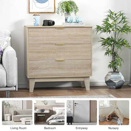 Anmytek 3 Drawer Dresser for Bedroom, Modern Closet Dressers Chest of Drawers, Wood Tall Dresser Storage Dresser Large Nightstand for Bedroom Living Room Hallway Closet, H0113 Anmytek