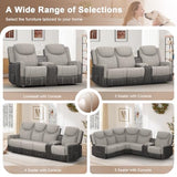 Dresegmt Home Theater Seating, Manual Recliner Sectional Sofa for Living Room, 5 Seater Reclining Sectional Couch with Flip-Up Backrest, Storage Console, USB Ports, Grey Linen & Chocolate Leather