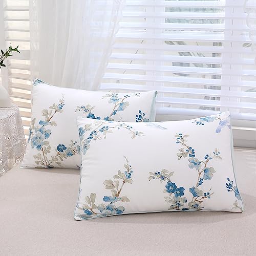 URBONUR Full Size Duvet Cover Sets Light Blue Garden Floral Bedding Comforter Cover, Ultra-Soft & Breathable Duvet Sets for All Season, Button Closure & Corner Ties URBONUR