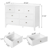 Vikiullf White Dresser - 47 in Modern Dresser for Bedroom, Wooden 7 Drawer Dresser, Storage Cabinet for Bedroom, Living Room, Hallway, Entryway Vikiullf