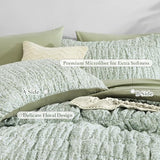 BLOOMHAVEN Full Size Comforter Sets-7 Pieces Puff Sage Green Floral Bedding Set for All Seasons, Shabby Chic Farmhouse Bed in a Bag Full with Floral Comforter, Sheets, Pillowcases & Shams BLOOMHAVEN