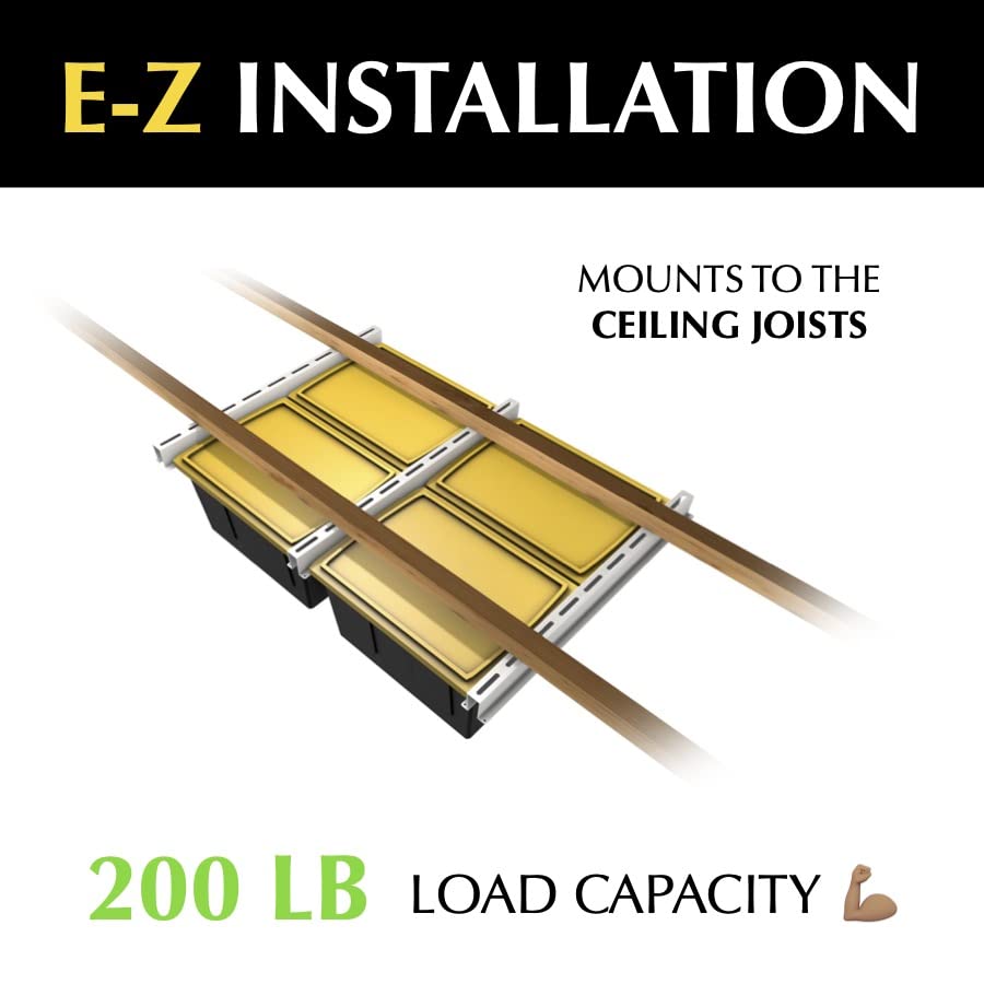 E-Z Garage Storage Overhead Bin Storage Rack Organization System - Store 4 Bins on Garage Ceiling/Adjustable to Fit Any Size Tub - Made In USA E-Z Garage Storage