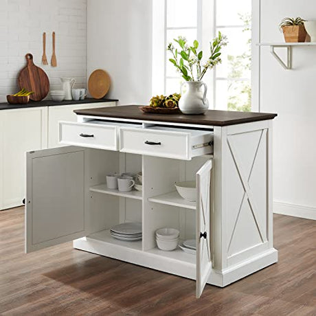 Crosley Furniture Clifton Kitchen Island with Storage Drawers and Shelves, Microwave Stand, Coffee Bar, Distressed White/Black Crosley Furniture