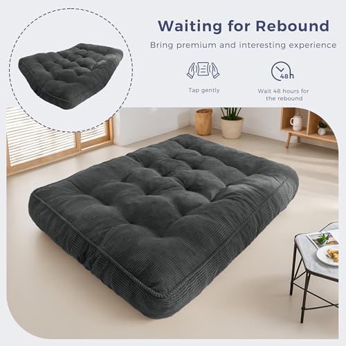 MAXYOYO 8" Futon Mattress, Ultra Thick Futons Sofa Couch Bed, Tufted Full Size Sleeper Sofa Bed for Adults, Shredded Foam Filling (Frame Not Included), Dark Grey MAXYOYO