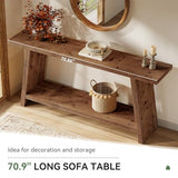 TRIBEWOOD 70.9'' Solid Wood Console Table, Narrow Long Sofa Table Behind Couch with 2-Tier Storage, Farmhouse Entryway Table for Living Room, Hallway, Foyer, Brown TRIBEWOOD