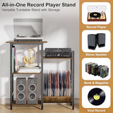 HYPIGO Record Player Stand with Power Outlets, Turntable Stand with Vinyl Record Storage Holds 300+ Albums, Record Player Table with Vinyl Display Holder for Living Room HYPIGO