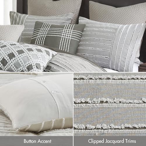 Madison Park King Comforter Set, Removable 100% Cotton Duvet Cover King Size with Insert, Farmhouse Bedding, Textured Stripe Clipped Jacquard Accent, King, Grey 9 Piece Madison Park