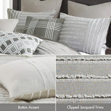 Madison Park King Comforter Set, Removable 100% Cotton Duvet Cover King Size with Insert, Farmhouse Bedding, Textured Stripe Clipped Jacquard Accent, King, Grey 9 Piece Madison Park