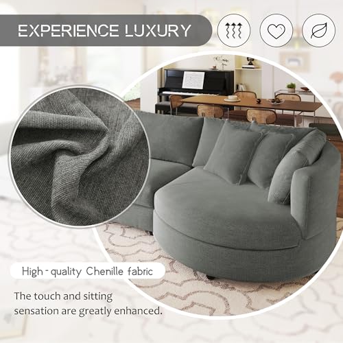 ERYE L-Shaped Corner Oversized Sectional Sofa Couch W/3 Pillows and and Curved Chaise Seat, Modern 4-Seaters Chenille Upholstered Convertible Sofa&Couch for Home Office Apartment Living Room ERYE