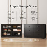 Xixini Dresser with 6 Drawers, Double Dresser for Bedroom, Black Farmhouse Chest of Drawers, Wide Wood Storage Dresser Organizer, Rustic TV Stand with Metal Handle for Hallway, Living Room, Entryway Xixini