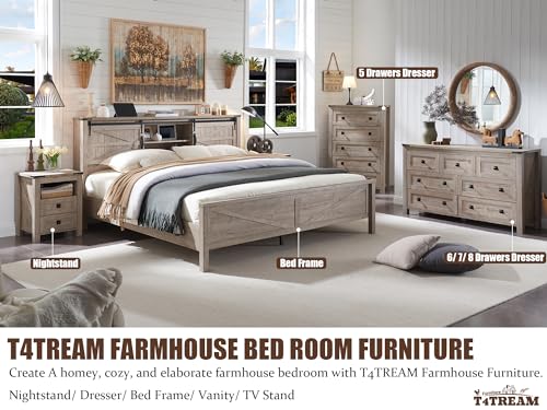 T4TREAM Nightstand wtih Charging Station, End Table, Side Table with 2 Drawers Storage Cabinet for Bedroom, Living Room, Farmhouse Design, Wood Rustic,Light Rustic Oak T4TREAM