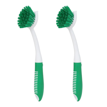 Dish Brush with Handle, 2 Pack Dish Cleaning Brushes with Built-in Scraper, Kitchen Scrub Brush for Cleaning Dishes, Pots, Pans and Sink, Dish Washing Tools