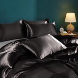 Horbaunal 5 Pieces Satin Duvet Cover Set Queen/Full Size Black Duvet Cover with Corner Ties & Zipper Closure, Luxury & Silky Bedding Set, 1 Duvet Cover and 4 Pillowcases (No Comforter) Horbaunal