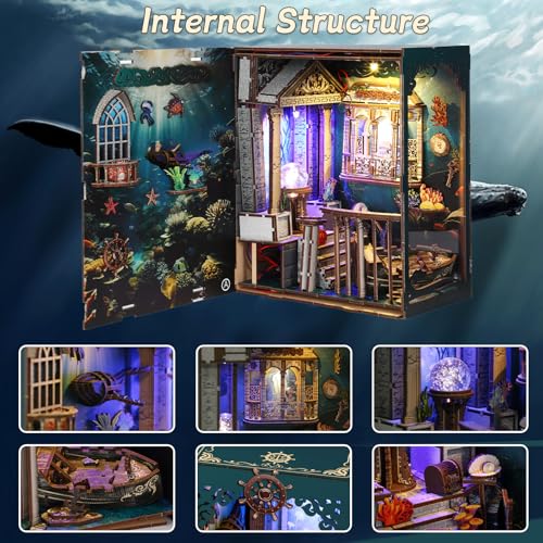 Book Nook Kits for Adults - Ocean Mystery 3D Puzzle with LED | Pirate Shipwreck Diorama & Seashell Decor | Unique Gifts for Adventure Lovers (Blue)