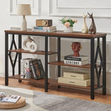HOMBAZAAR Console Sofa Table, Rustic Entryway Table with Metal Frame and Open Shelves, Industrial Hallway Table with 3 Tier for Entry, Living Room, Foyer,Brown,47 inch HOMBAZAAR