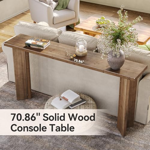 TRIBEWOOD Solid Wood Console Table, 70.9-Inch Extra Long Sofa Table Behind The Couch, Farmhouse Wooden Entryway Furniture with Sturdy Legs, for Living Room, Hallway, Foyer, Rustic Brown TRIBEWOOD