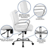 Flash Furniture Whitney Mid-Back Swivel LeatherSoft Desk Chair with Padded Seat and Armrests, Adjustable Height Padded Office Chair, White/Chrome Flash Furniture