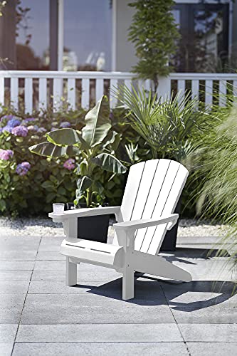 Keter Alpine Adirondack 2 Pack Resin Outdoor Furniture Patio Chairs with Cup Holder-Perfect for Beach, Pool, and Fire Pit Seating, White - WoodArtSupply