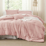 Bedsure Full Comforter Set - 4 Pieces Pinch Pleat Bed Set, Light Pink Boho Bedding for All Season, 1 Soft Comforter, 2 Pillowcases, 1 Decorative Pillow Bedsure