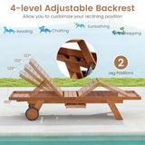Tangkula Lounge Chair Outdoor with Wheels, Patio Wood Chaise Lounge with 4-Position Adjustable Backrest & Leg Area, Extendable Side Table, Pool Sunbathing Reclining Lounger for Outside Backyard (1)