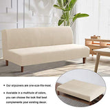 Flamingo P Stretch Armless Futon Covers - Full Queen Futon Couch Covers Slipcover - Soft Thick Jacquard, Biscotti Beige Flamingo P