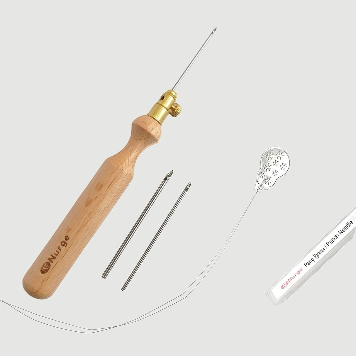 Nurge Premium Quality Punch Needle Kit, 1.2 mm - 1.6 mm - 2.2 mm Metal Tubes and Wooden Handle Punch Needle Kits for Adult Beginner, Embroidery Weaving Tools for Thread Nurge