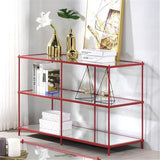 BOWERY HILL Contemporary Metal Console Table, 42" W x 17" D x 30" H, Red Finish, Steel Frame with Tempered Glass and Mirrored Shelves, Modern Minimalist Design for Living Room or Entryway BOWERY HILL