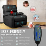 LEVELEVE Rocking Recliner Chair, Massage Rocker Recliner Chair with Vibration Massage and Heat, USB and Type-C Ports,360° Swivel Faux Leather Chairs, Living Room, Bedroom, Nursery, RV, Black