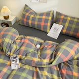 DONUES Plaid Duvet Cover Set King Size Bedding Set 100% Washed Cotton Reversible Multicolor Grid Checkered Duvet Cover with 2 Pillowcases(Queen 104"x90", Comforter Not Included) DONEUS