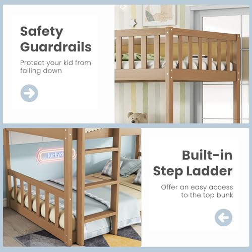 Triple Bunk Bed for Kids ,Wood 3-in-1 Twin Bunk Beds, Convertible to 3 Separate Beds, Solid Rubber Wood Construction, Safety Guardrails & Dual Ladders ,Space-Efficient Vertical Design,White Oak MoproBeti