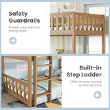 Triple Bunk Bed for Kids ,Wood 3-in-1 Twin Bunk Beds, Convertible to 3 Separate Beds, Solid Rubber Wood Construction, Safety Guardrails & Dual Ladders ,Space-Efficient Vertical Design,White Oak MoproBeti