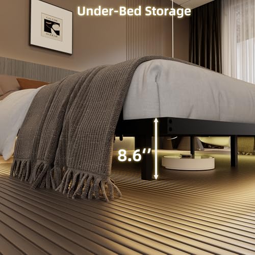 Muluflower Floating Bed Frame California King Size with Charging Station and LED Lights, Metal Platform Bed Frame, No Box Spring Needed, Easy Assembly, (California King) Muluflower