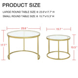 Round Nesting Coffee Table Gold Set of 2 for Living Room, Modern Side Tables with Sturdy Metal Frame and Tempered Glass.Minimalist End Table,Cocktail Table for Dining Room,Home Decor MAIKAILUN