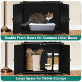 YITAHOME 27" Cat Litter Box Enclosure with Storage Shelves, Large Hidden Cat Litter Box Furniture with 2 Drawers & Soft Cusion, Wooden Hidden Cat Cabinet Washroom Corner, Black YITAHOME
