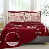 Xruibed Red Comforter Set King 7 Piece Bed in a Bag Toile de Jouy Botanical Comforter with Sheet Set Soft Micorfiber Bedding Set (1 Comforter,2 Pillow Shams,1 Flat Sheet,1 Fitted Sheet,2 Pillowcases) Xruibed