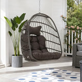 RADIATA Outdoor Egg Chair Without Stand, Foldable Durable Rattan Wicker Hanging Swing Basket, 350 Lbs Heavy-Duty Hammock Chair with Cushion for Patio Balcony Garden Ceiling or Tree Mount, Dark Gray