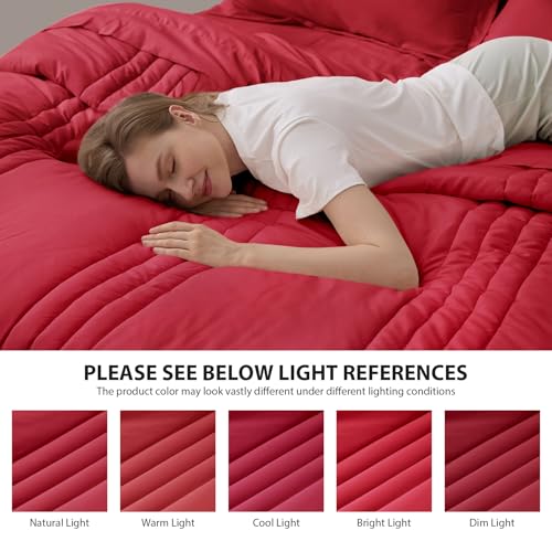 Velorose King Comforter Set Red - Bed in a Bag King Size 7 Pieces, Soft Bedding Set for All Seasons, Christmas Premium King Comforter Set with Comforter, Sheets, Pillowcases & Shams