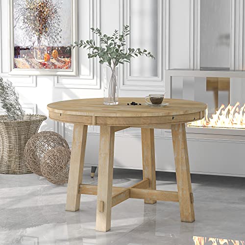 Ball & Cast Farmhouse Extendable Dining Table for 4-6, 42"-58" Extendable Kitchen-Table with a 16" Leaf, Round Ellipse Retro Wood Dining Room-Table w/Removable Leaves,Space Saving, Natural Ball & Cast