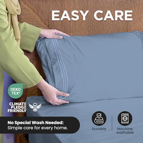 ROYALE LINENS 4 Piece Full Sheets Set - Soft Brushed 1800 Microfiber Bedding - 1 Fitted and 1 Flat Sheet, 2 Pillow Cases - Wrinkle Free & Fade Resistant - Hotel Luxury Bed Sheets (Lake Blue, Full) ROYALE LINENS