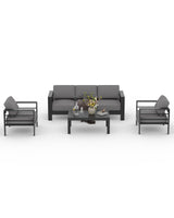 5 Seats Aluminum Patio Furniture Set, 4 PCS Outdoor Sectional Conversation Set with 4" Wide Armrest, Backyard Sectional Sofa Set with Coffee Table & Thick Cushions, Grey GAOMON
