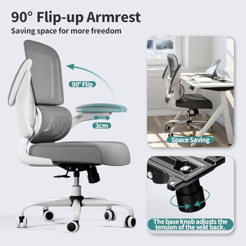 TRALT Office Chair - Ergonomic Desk Chair with Adjustable Lumbar Support, Mesh Computer Chair, Executive Chairs for Home Office Comfortable Lumbar Support (White) TRALT