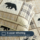 Wake In Cloud - Rustic Quilt Set, Cabin Lodge Christmas Bear Moose Deer Woodland Western Patchwork Country, Reversible Lightweight Bedspread Coverlet, 3 Pieces, Tan Cream, Queen/Full Size Wake In Cloud