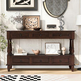 LKTART 54'' Solid Wood Console Table, Farmhouse Entryway Table with 6 Drawers and Shelf, Narrow Long Sofa Table with Storage for Living Room Hallway, Couch, Foyer (Espresso) LKTART