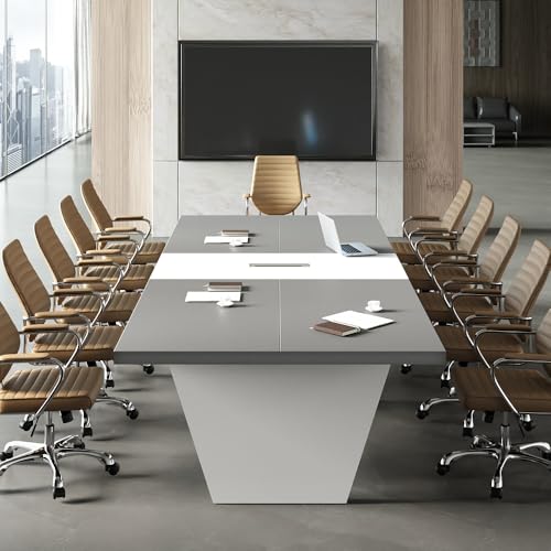 Large 10FT Conference Table with Cable Management – 119" Modern Boardroom Desk, 2.13" Thick Wood Top, Seats 10–12, Dark Gray & Walnut Finish ZIMASYA