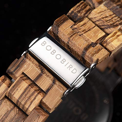 BOBO BIRD Mens Wooden Watch Analog Quartz with Week Display Lightweight Handmade Wood Wrist Watch for Men (Black Dial) BOBO BIRD