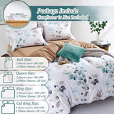 MILDLY 100% Long-Staple Cotton Duvet Cover Set, Gradient Teal Leaves Pattern Bedding Set 3pcs, Ultra Soft Breathable Chic Comforter Cover MILDLY