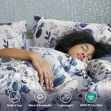 Regency Heights Lightweight Seersucker Botanical Queen Size Comforter Set, 3 Pieces Reversible Design Bed Comforter, Premium Microfiber Bedding Set, Comforter and Shams Set, Blue Regency Heights