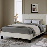 Novilla Queen Bed Frame, Queen Size Bed Frame with Wooden Slats Support, Velvet Upholstered Headboard, No Box Spring Needed, Heavy Duty Feet, Easy Assembly, White Velvet Novilla
