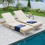 HOMREST Outdoor Chaise Lounge Chair Set of 2, Patio Wicker Lounge Chairs with Adjustable Backrest, Rattan Pool Sunbathing Chaiser with Removable Cushion (Khaki)